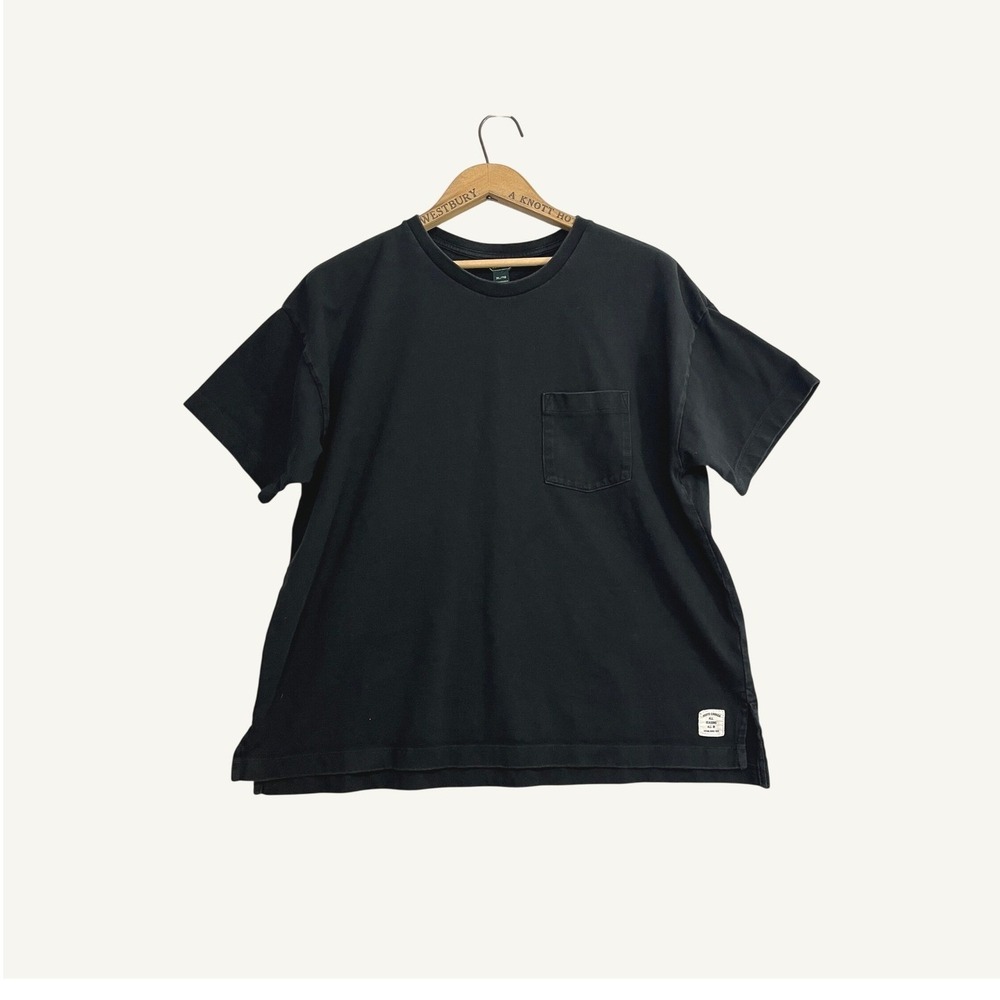 Roots Mens XL Black Cotton Short Sleeve Pocket T-Shirt Boxy Fit Crew Neck Tee